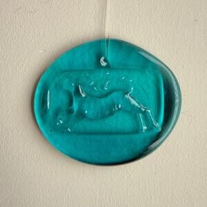 Blenko Deer Reindeer Suncatcher Ornament Aqua Blue Pressed Art Glass Nature EUC